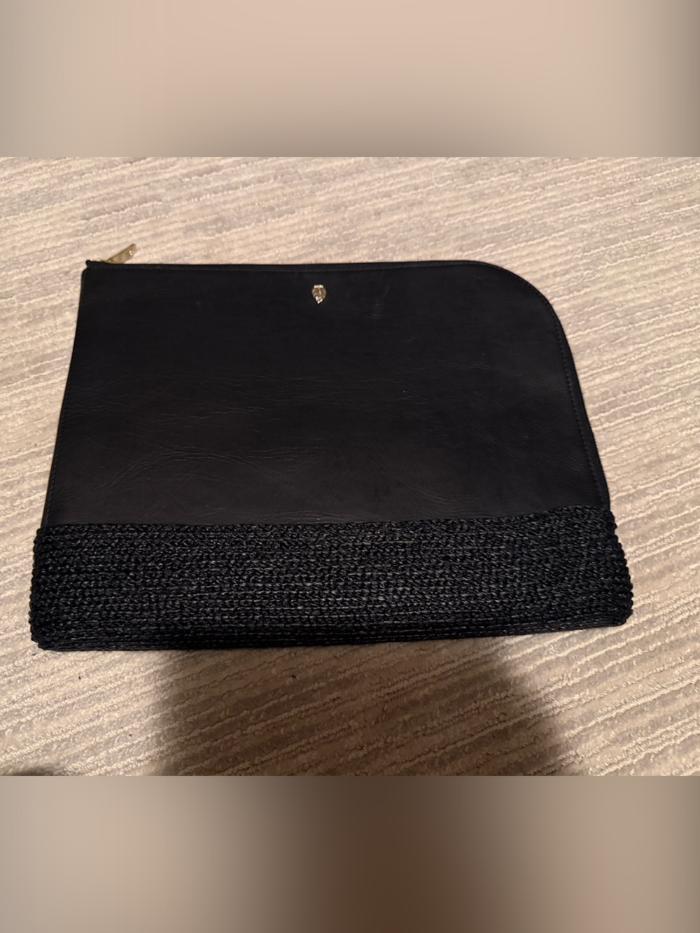 Helen Kaminski Black Leather and Raffia Trim Portfolio